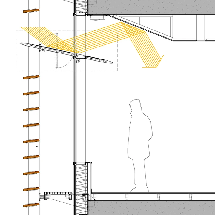External shading redirects daylight, reduces glare and preserves views to the outside.